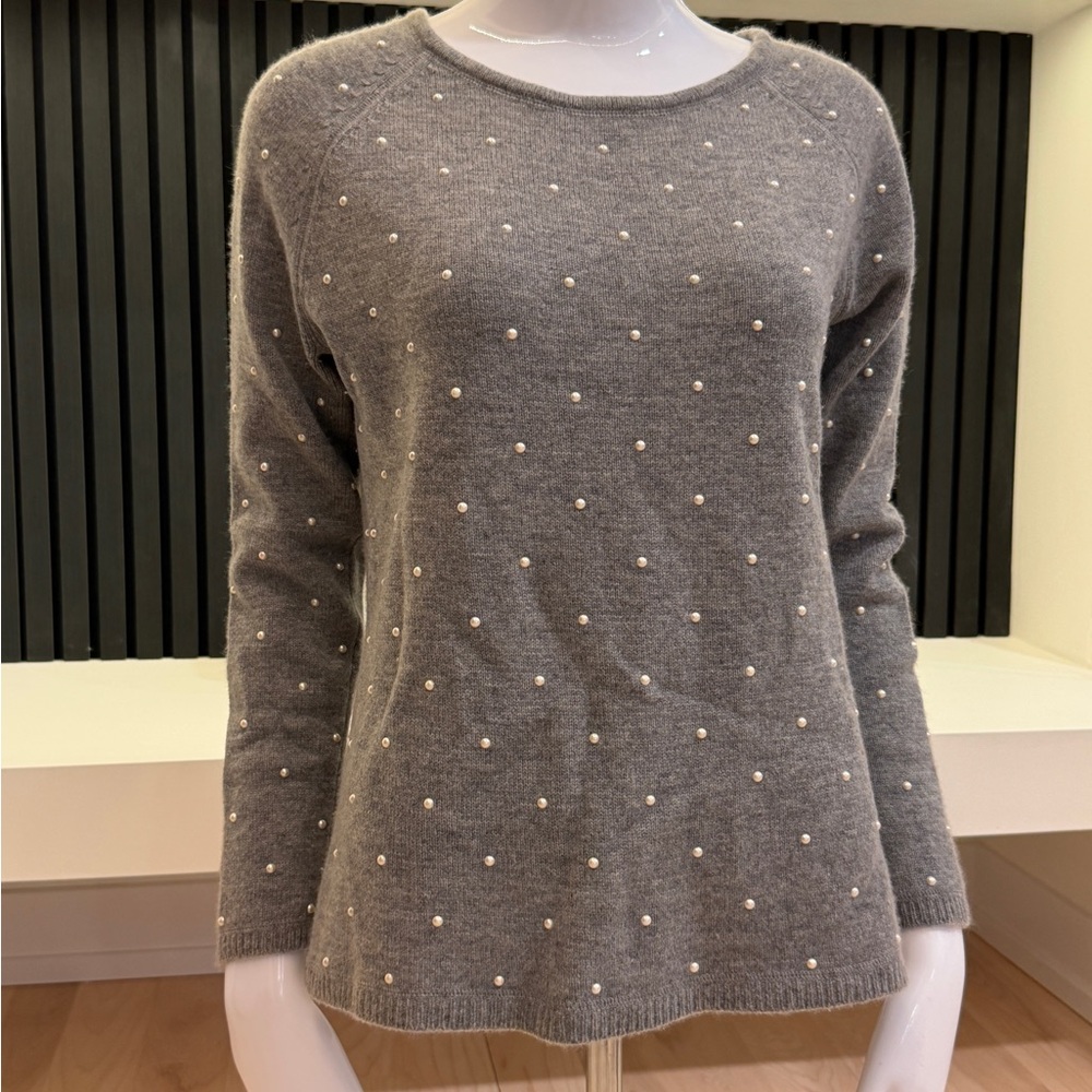 InCashmere Grey Pearl-Dotted Crewneck Sweater - Picture 3 of 7